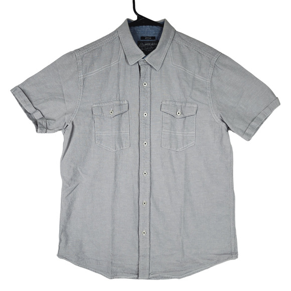 American Rag Cie Mens Linen Button Up Shirt M Gray Short Sleeve Cotton Blend - Picture 1 of 12